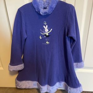 Girls LE TOP Sz 5 Purple Faux Fur Trim Long Sleeve Boutique Bunny Sweater Dress